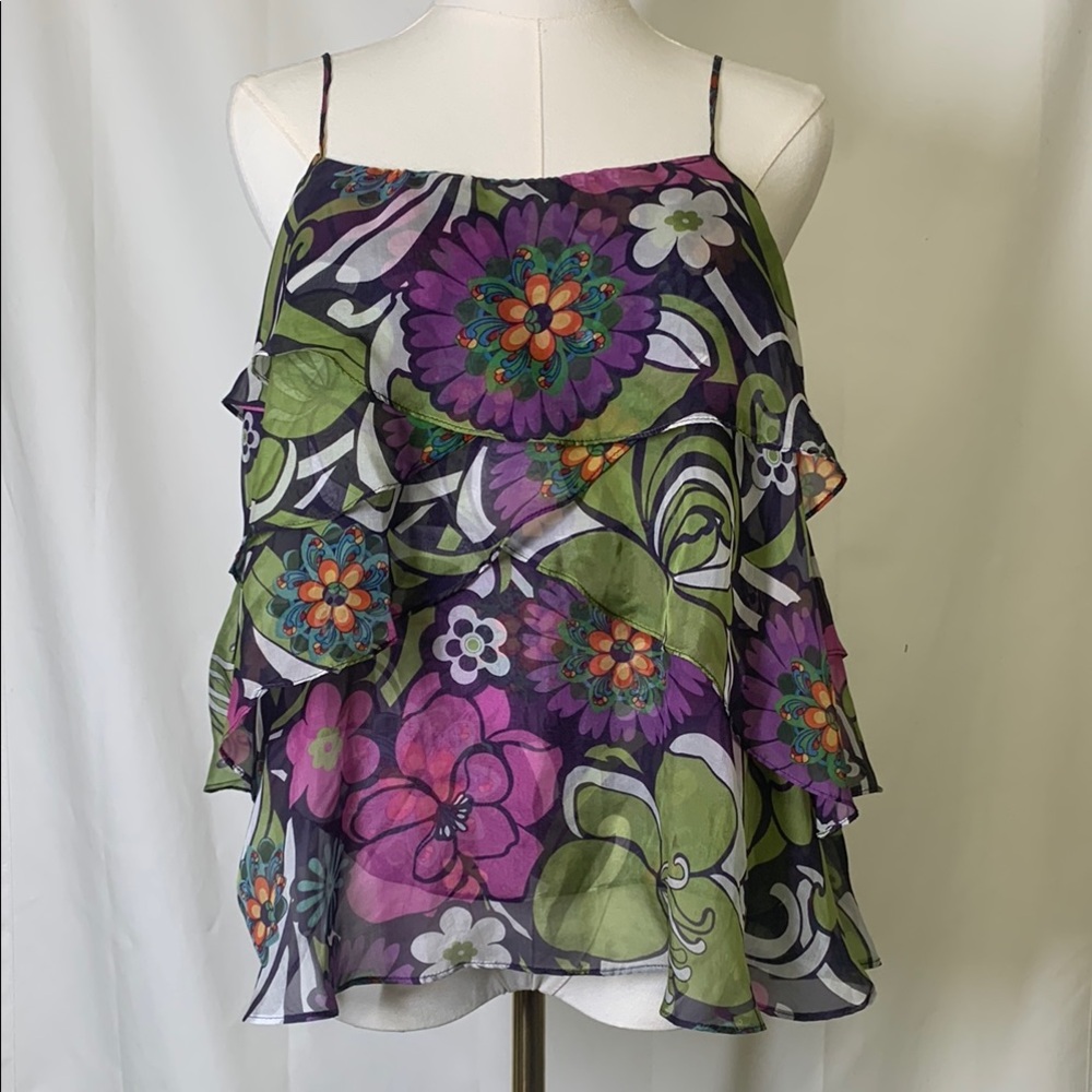 Ya Da Floral Chiffon Spaghetti Strap Top. *Flawed 100% Silk